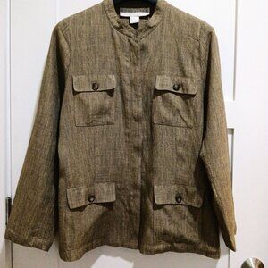 Doncaster Safari Style Woven Linen & Wool Shirt Jacket Covered Button Placket